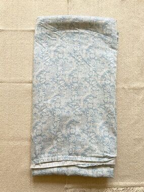 Ralph Lauren Vintage INDOCHINE PAGODA Queen Flat Sheet Ice Blue White Trim